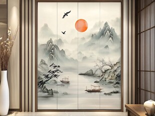 玻璃屏风山水画