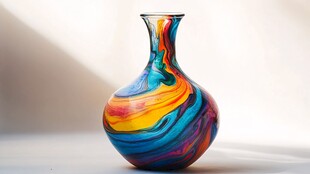 彩色玻璃螺旋纹撇口瓶