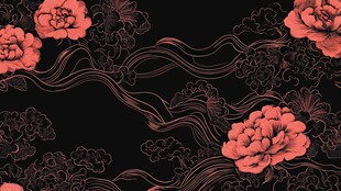 轻奢金色牡丹花线条