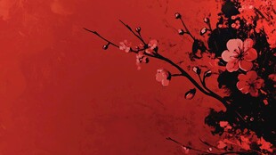 工笔手绘红墙梅花