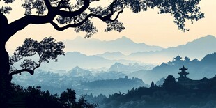 禅意山峰山脉江南水乡