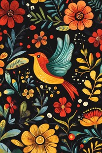 欧美风格鸟花卉