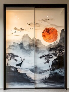 玻璃屏风山水画