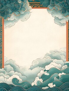 海浪仙鹤云纹中式背景