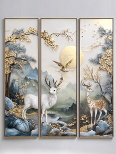 轻奢麋鹿珐琅彩浮雕画