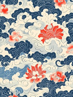 不规则云纹花印花图