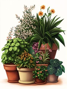 盆栽植物插画