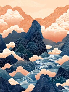 高端山水线包装插画