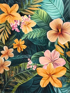 田园风热带树叶花朵