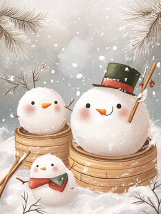 堆雪人插画