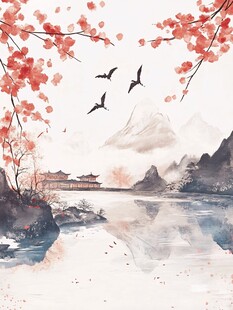 古风秋天景色插画