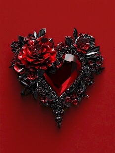 浮雕花卉与爱心红色