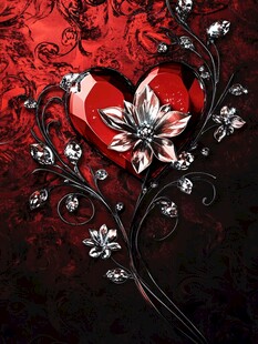 浮雕花卉与爱心红色