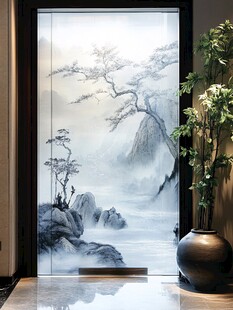 山水画玻璃屏风