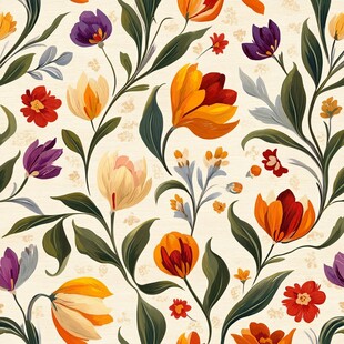 彩色民族风花草花卉