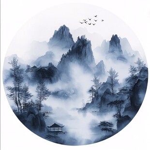 禅意山水圆形画