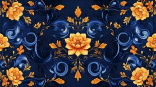 蓝色印花古典图案