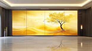 屏风禅意山峰银杏