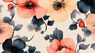 数码印花图案手绘花卉