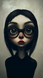 插画人物戴眼镜女孩