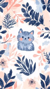 花丛边的猫咪插画