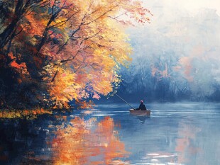 秋色中摆渡的船夫