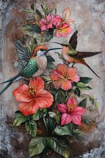 3d立体浮雕花卉花鸟