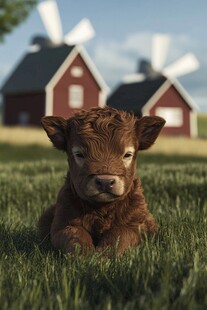 草地上趴着的小牛