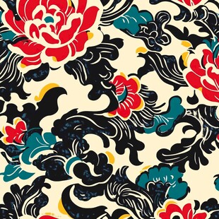 中式风格布料纹理花卉