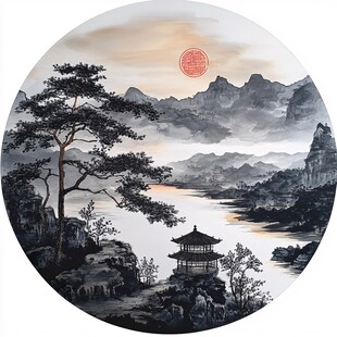 圆形挂画山水画