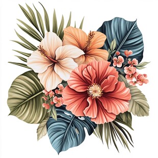 田园风热带树叶花朵