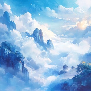 天界晓钟风景插画