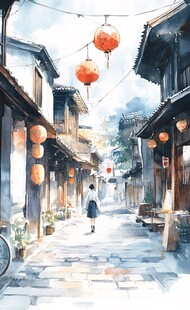 束河古镇插画