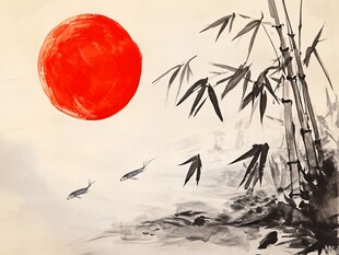 初升太阳水墨画