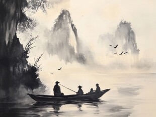 山水行舟插画