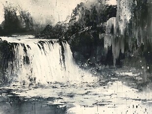 瀑布抽象画
