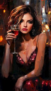 红酒女人插画