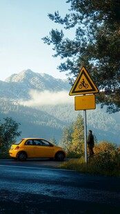 黄色轿车与马路