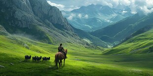 雪峰下的骑马人