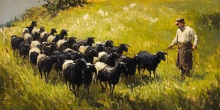 牧羊油画