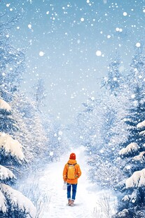 雪地里行走的路人