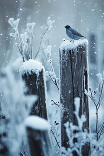 雪地站立的小鸟