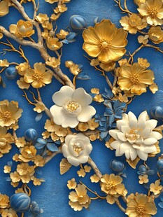 3d浮雕金属牡丹花