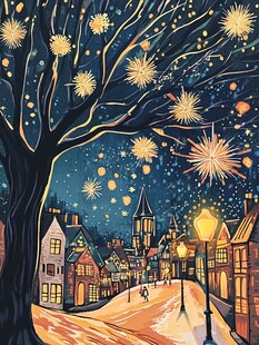 街道房屋圣诞节夜景