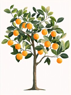 手绘橘树