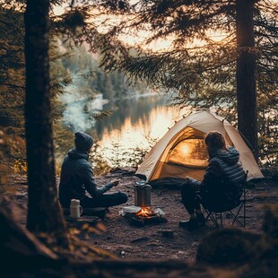 露营地冲咖啡聊天