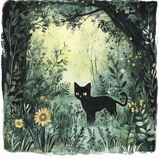 花园里的猫咪插画