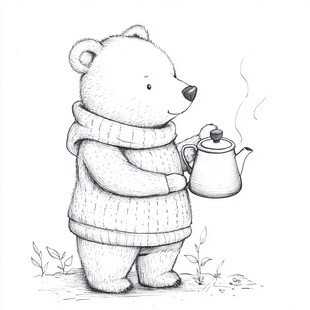 小熊线稿
