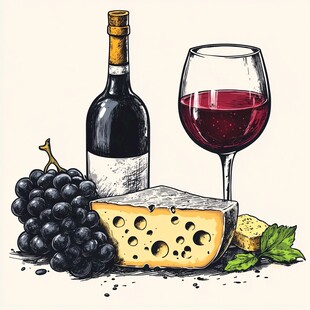 手绘葡萄酒插画
