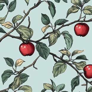 手绘苹果枝